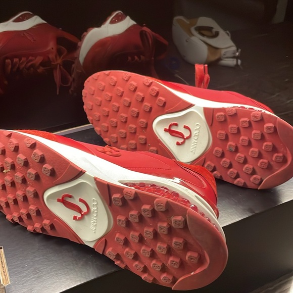 Jimmy Choo red leather, suede and fabric sneakers - Picture 10 of 10